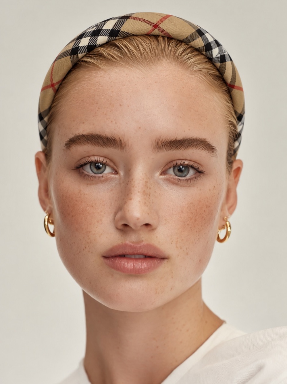 Headband Beige Plaid